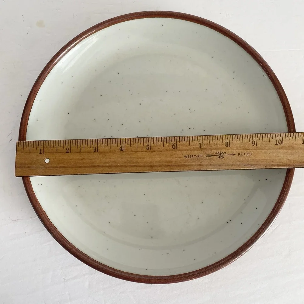 Lauffer Dinner Plate Ovenproof Stoneware Brown Trim Speckled Curry Japan 10.5